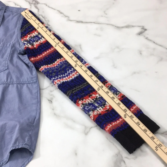 We The Free People Button Front Shirt Blue Knit Aztec Sleeves - Picture 6 of 9